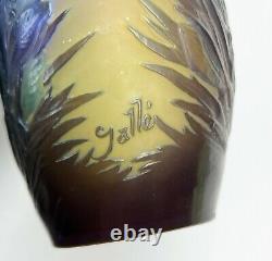 Emile Galle France Acid Etched 3 Layer Cameo Glass Vase Blue Crocus Flowers