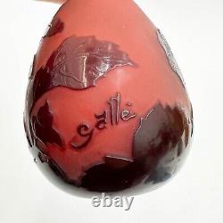 Emile Galle France Acid Etched Cameo Art Glass Banjo Vase Red Flowers