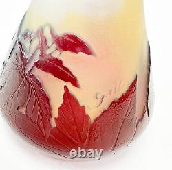 Emile Galle France Acid Etched Cameo Art Glass Vase c1900 Yellow Red Blue