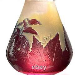 Emile Galle France Acid Etched Cameo Art Glass Vase c1900 Yellow Red Blue