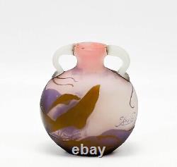 Emile Galle France Acid Etched Floral 3 Layer Cameo Glass Moon Flask Vase c. 1890