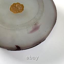 Emile Galle France Signed Acid Etched Cameo Art Glass Powder Dish withOld Label