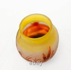 Emile Galle French Acid Etched 4 Layer Cameo Glass Lily Pad Miniature Vase c1890