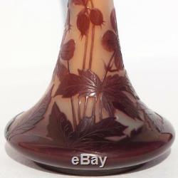 Emile Galle French Art Nouveau Stalk Dogwood Flower Acid Etched Cameo Glass Vase