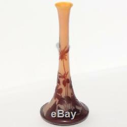 Emile Galle French Art Nouveau Stalk Dogwood Flower Acid Etched Cameo Glass Vase