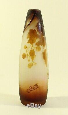 Emile Galle French Cameo Art Glass Vase Grapes Hanging On The Vine Signed
