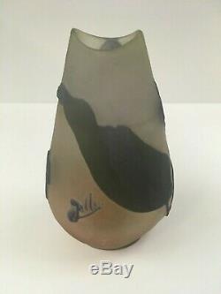 Emile Gallé French Signed Purple Etched Glass Floral Petit Cameo Vase