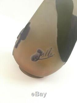 Emile Gallé French Signed Purple Etched Glass Floral Petit Cameo Vase
