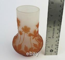 Emile Galle French cameo glass art vase orange poppy leaf design 4 1/2 inches
