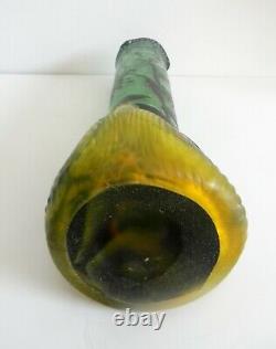 Emile Galle French cameo glass pitcher in green with iris decoration