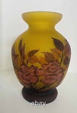 Emile Galle Glass Vase Amber Brown Rose Cameo Reproduction Art Nouveau 9