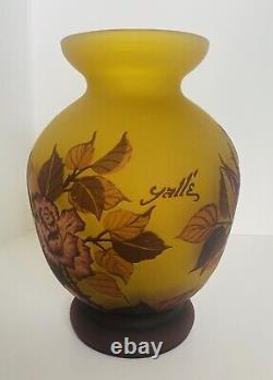 Emile Galle Glass Vase Amber Brown Rose Cameo Reproduction Art Nouveau 9