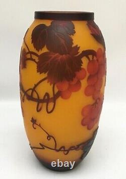 Emile Galle Glass Vase Amber Grapes Cameo Reproduction Art Nouveau 9.5