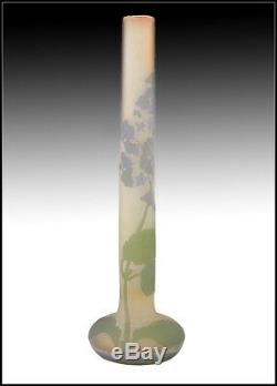 Emile Galle Large 4 Color Cameo Glass Floral Vine Vase Signed French Antique Art
