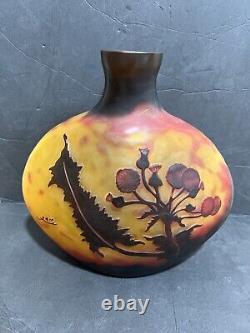 Emile Galle Large Repro Art Nouveau Style Scenic Floral Cameo Glass 9 Vase