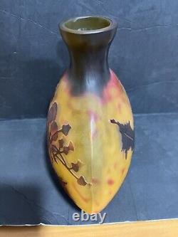 Emile Galle Large Repro Art Nouveau Style Scenic Floral Cameo Glass 9 Vase