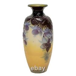 Emile Galle Mold Blown Acid Etched Cameo Glass Vase Purple Fuchsia Flowers c1890