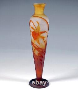 Emile Galle Nancy France Cameo Vase Daffodils Height 13 11/16in Um 1904