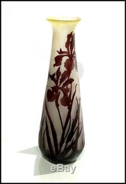 Emile Galle Original Large French Color Cameo Glass Vase Signed Antique Floral