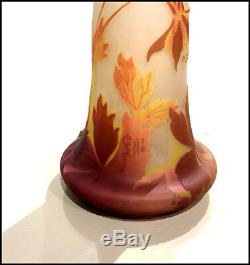 Emile Galle RARE Large 4 Color Cameo Glass Flower Vase Signed French Antique Art