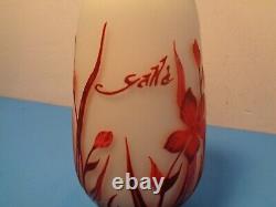 Emile Galle Signed Floral Cameo Glass Vase (7 by 3 by 3)