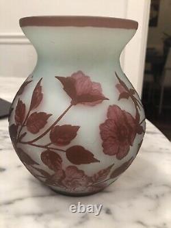 Emile Galle Vase France Cameo Art Glass Signed Floral 7 tall EUC