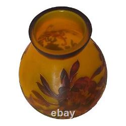 Emile Galle Vase France Cameo Art Glass Signed Floral 8 tall EUC