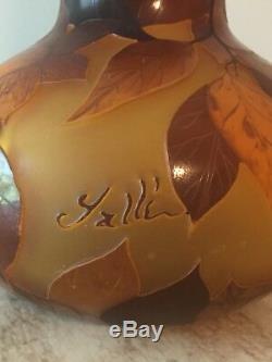 Emile Galle cameo tall vase signed Amber/Brown/orange color great condition