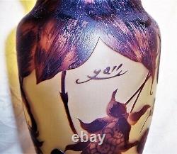 Emile Gallé inspired Art Nouveau style art glass acid etched 15 cameo vase euc