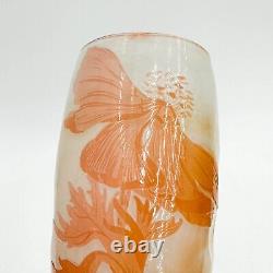 Emille Galle Fire Polished Cameo Art Glass Miniature Vase Orange circa 1880