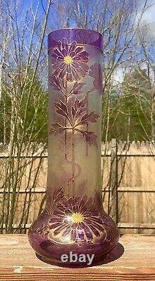 Exceptional Purple French Cameo Acid Cut Back Art Glass Vase
