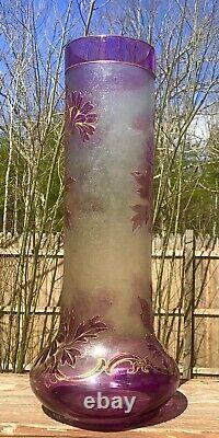 Exceptional Purple French Cameo Acid Cut Back Art Glass Vase