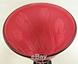 Exquisite Limited Edition Steven Correia Tulip Red Cameo Art Glass Vase 12/200