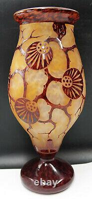 FRENCH ART DECO Charles Schneider Le Verre Francais Glass Cameo Vase Epinettes