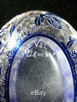 Fantastic Signed Val St. Lambert Blue Cameo Glass Bowl
