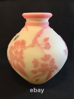 Fenton Art Glass Cameo Carved Floral On Burmese Vase LIMITED to 275