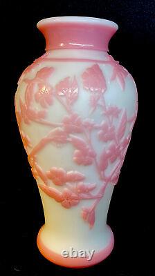 Fenton Art Glass Cameo Carved Leaves On Rosalene LIMITED # 11