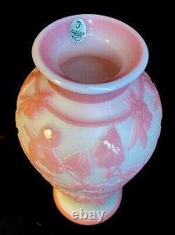 Fenton Art Glass Cameo Carved Leaves On Rosalene LIMITED # 11