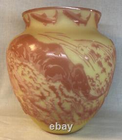 Fenton Art Glass Cameo Carved Salmon Run on Burmese Vase LIMITED # 7 of 75