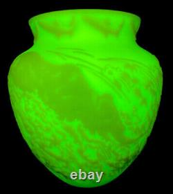 Fenton Art Glass Cameo Carved Salmon Run on Burmese Vase LIMITED # 7 of 75
