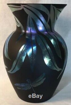 Fenton Art Glass Cameo Dragonflies On Ebony Favrene Kelsey Murphy LIMITED