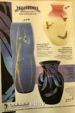 Fenton Art Glass Cameo Dragonflies On Ebony Favrene Kelsey Murphy LIMITED