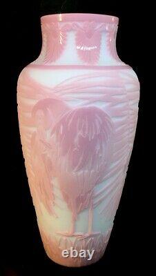 Fenton Art Glass Cameo Flamingos On Blue Burmese Kelsey Murphy LIMITED 17 Of 50