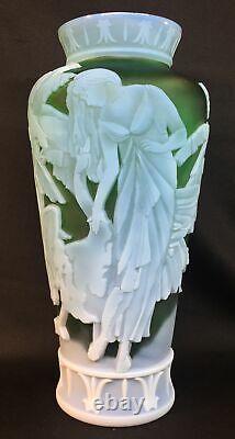 Fenton Art Glass Cameo Leida On Emerald Cased In Milk Glass Number 23 Of 175