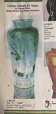 Fenton Art Glass Cameo Leida On Emerald Cased In Milk Glass Number 23 Of 175