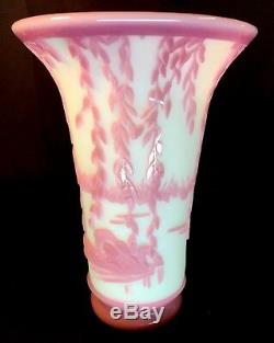 Fenton Art Glass DESIGNER PROOF Graceful Beauty On Green Burmese Vase