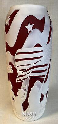 Fenton Art Glass Patriotic Cameo Carved Ruby Cased In Milk Glass Vase LIMITED 50