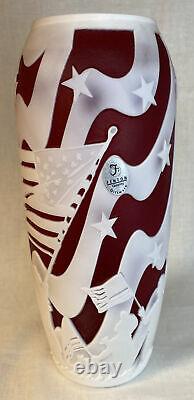 Fenton Art Glass Patriotic Cameo Carved Ruby Cased In Milk Glass Vase LIMITED 50