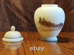 Fenton Budweiser Clydesdales Cameo Satin Temple Jar-Rare, Scarce, Hard to Find
