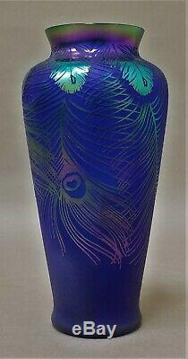 Fenton Cameo Carved Peacock Feathers Favrene Vase Limited Edition SEE CONDITION